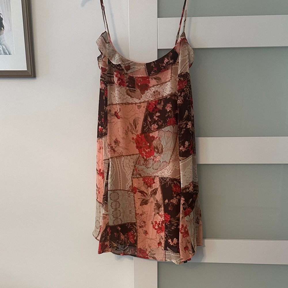 Kimchi Blue Patchwork Floral Mini Dress - Red and Brown